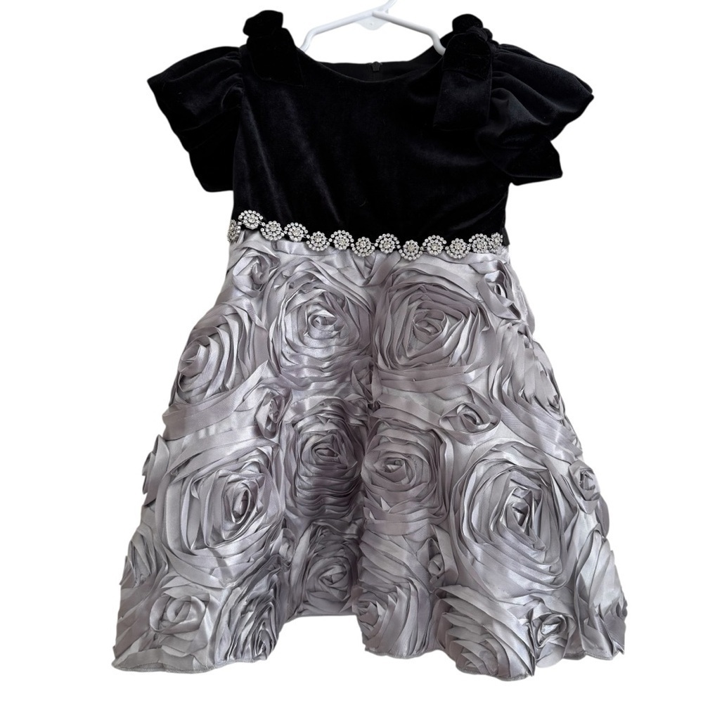 Rare Editions Silver Black Dress Velour Top Embellished Toddler Girls Size 2T